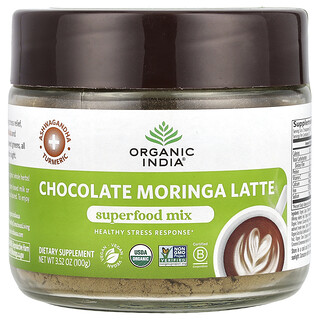 Organic India, латте с шоколадом и морингой, смесь суперфудов, 100 г (3,52 унции)