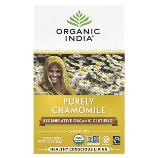 Organic India, Té de manzanilla pura, Sin cafeína, 18 bolsitas para infusión, 28,8 g (1,02 oz)