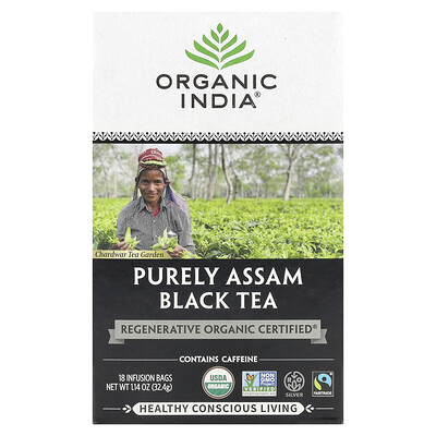 Product Image for Organic India, Purely Assam Black Tea, 18 Infusion Bags, 1.14 oz (32.4 g)