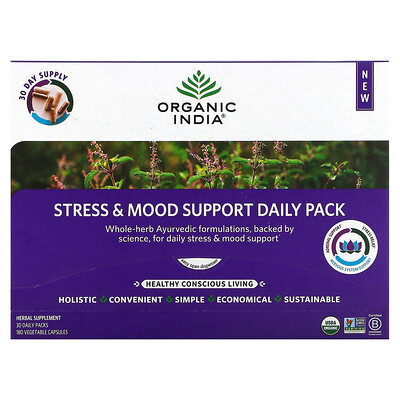 

Organic India Stress & Mood Support Daily Pack 30 Daily Packs 180 Vegetable Capsules