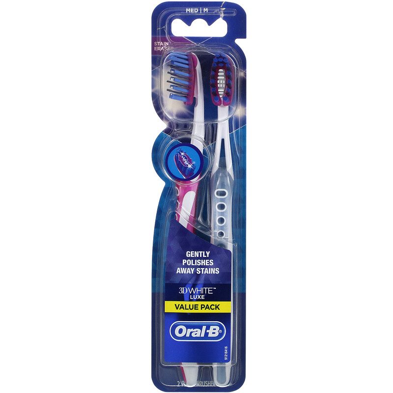 Oral-B, 3D White, Luxe Toothbrush, Medium Bristles, 2 Toothbrushes - IHerb