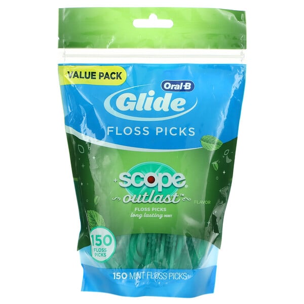 Oral-B, Glide, Floss Picks, Scope Outlast, 150 Floss Picks