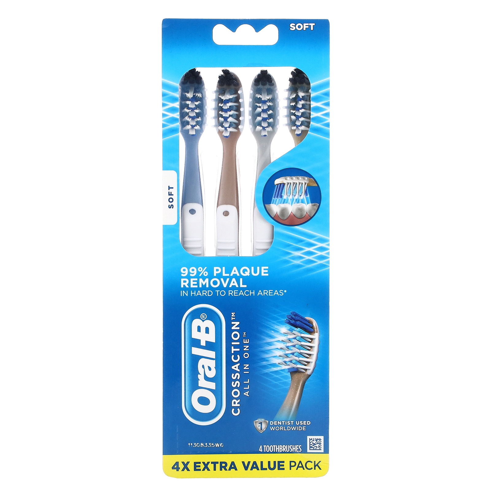 Oral-B, CrossAction All In One Toothbrush, Soft, 4 Toothbrushes