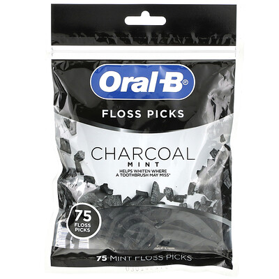 Oral-B Floss Picks, древесный уголь и мята, 75 зубочисток