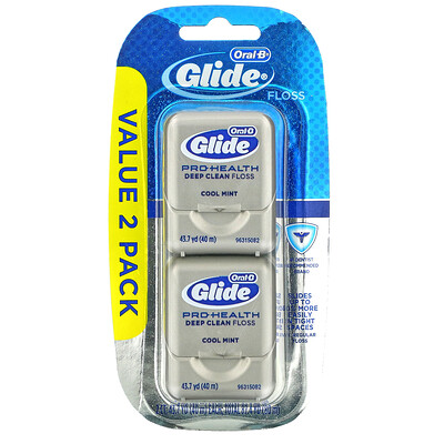 Oral-B Glide, Pro-Health, зубная нить для глубокой очистки, прохладная мята, 2 упаковки, 43,7 ярда (40 м) каждый