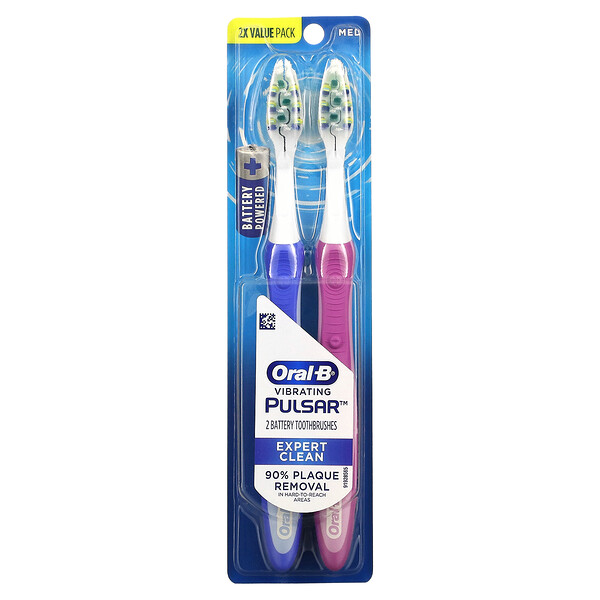 OralB, Vibrating Pulsar, Battery Powered Toothbrush, Medium, 2 Pack
