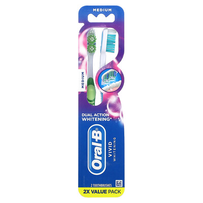 

Oral-B, Vivid Whitening, Dual Action Whitening Toothbrush, Medium, 2 Pack
