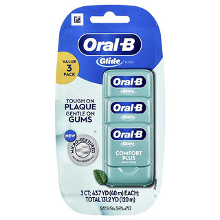 Oral-B, Glide, Comfort Plus Floss, Mint, 3 Bungkus, Masing-Masing 40 m (43,7 yd)