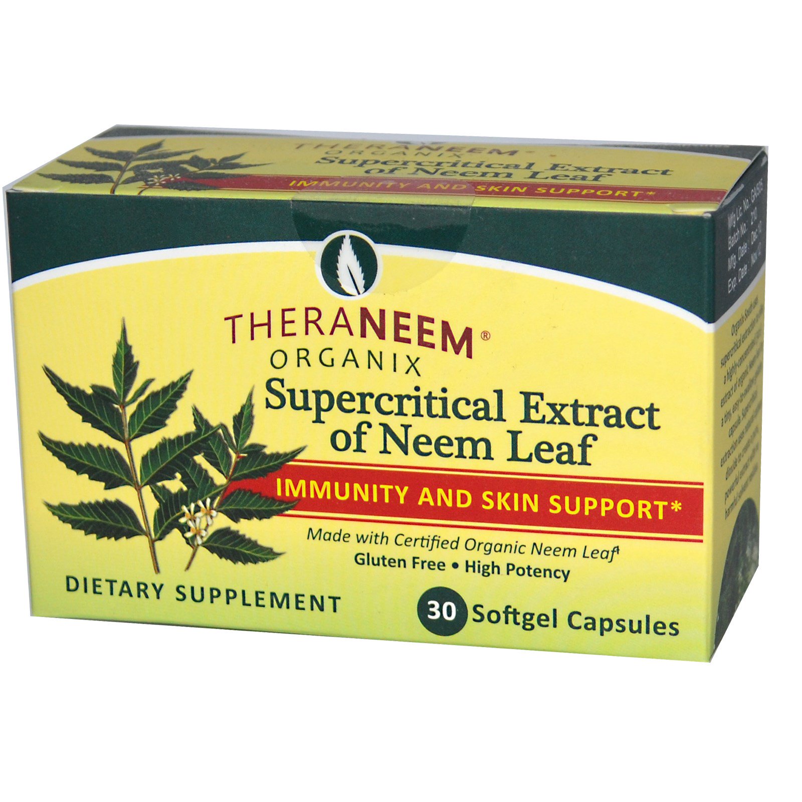 Organix South, TheraNeem Organix, Supercritical Extract of Neem Leaf, Immunity and Skin Support, 30 Softgel Capsules