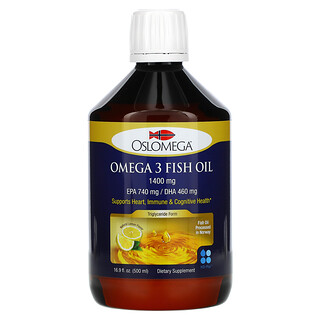 Oslomega, Huile de poisson norvégienne riche en oméga-3, Arôme naturel de citron, 500 ml