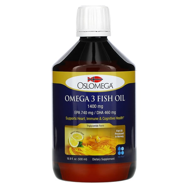 Oslomega, Aceite de pescado noruego con omega-3, Sabor natural a limón, 500 ml (16,9 oz. líq.)
