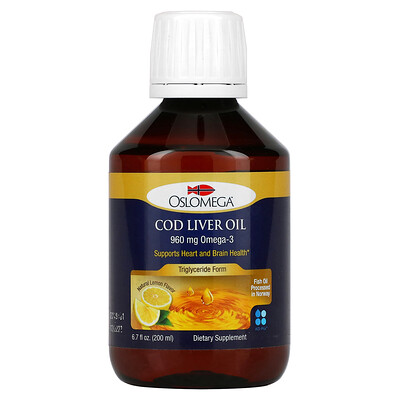 

Oslomega, Cod Liver Oil, 960 mg Omega-3, Natural Lemon Flavor, 6.7 fl oz (200 ml)