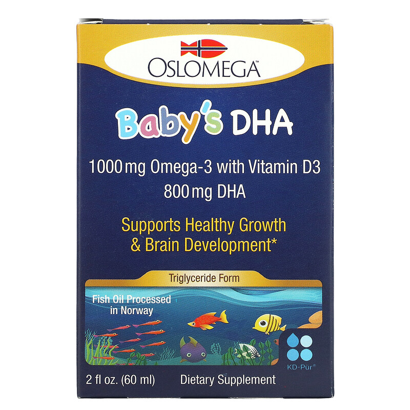 Oslomega,Norwegian Baby 婴幼儿鱼油滴剂（DHA + 维生素 D3），2 液量盎司（60 毫升）