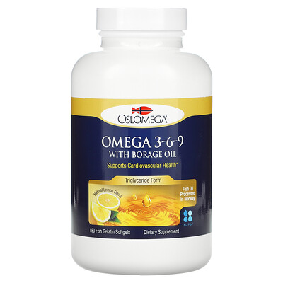 

Oslomega Norwegian Omega 3-6-9 with Borage Oil Natural Lemon Flavor 180 Softgels