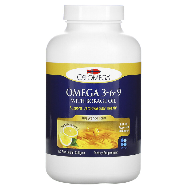 Oslomega, Norwegian Omega 3-6-9 with Borage Oil, Lemon Flavor, 180 Fish ...