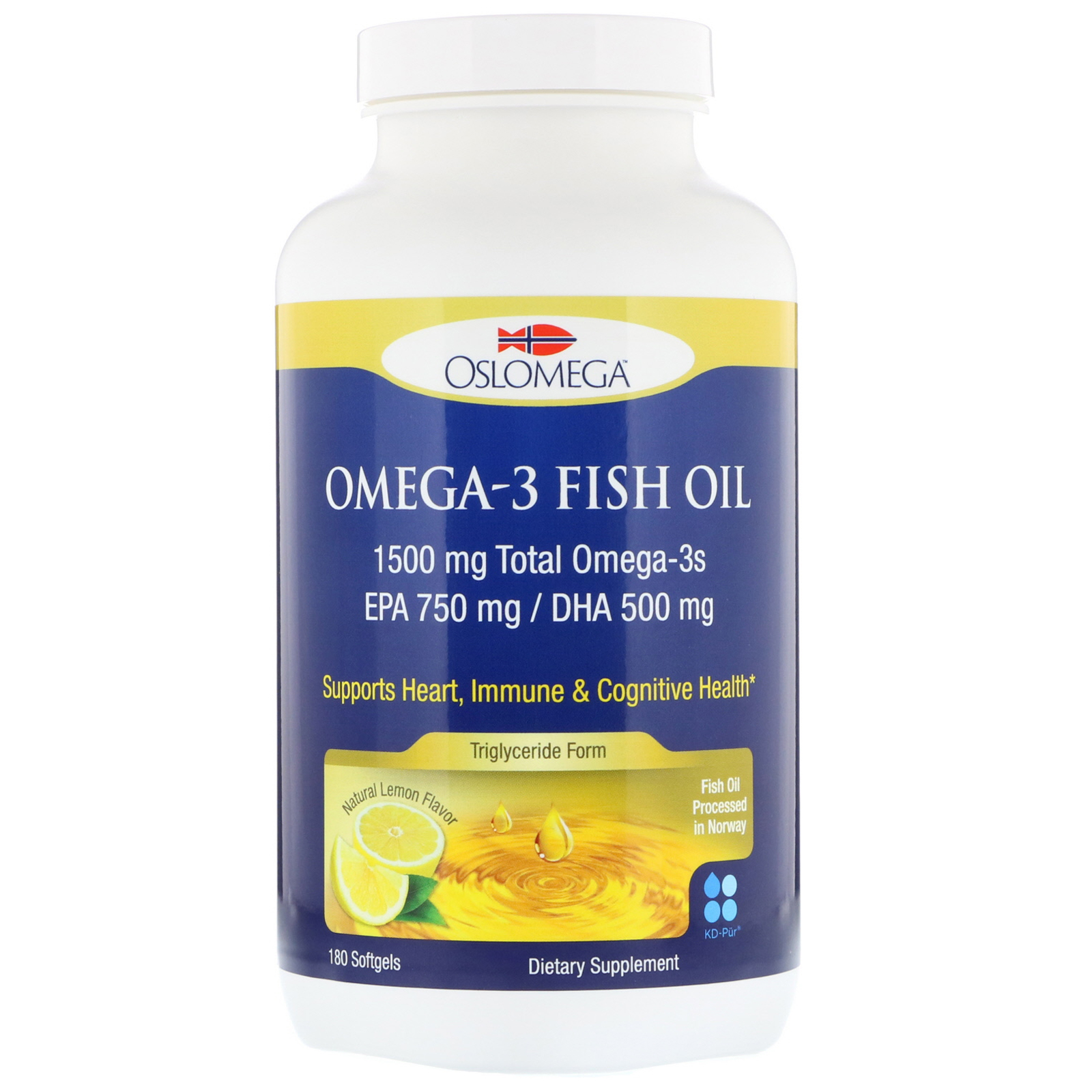 Oslomega, Norwegian Omega3 Fish Oil, Lemon Flavor, 180 Softgels iHerb