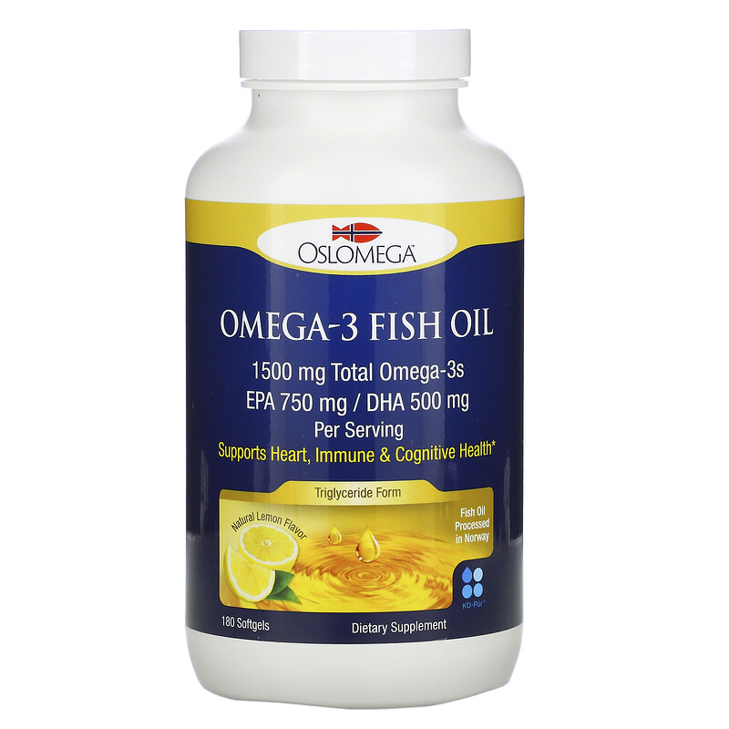 濕疹 營養素 Oslomega, 挪威歐米伽-3 魚油，檸檬味，180 粒魚明膠軟凝膠