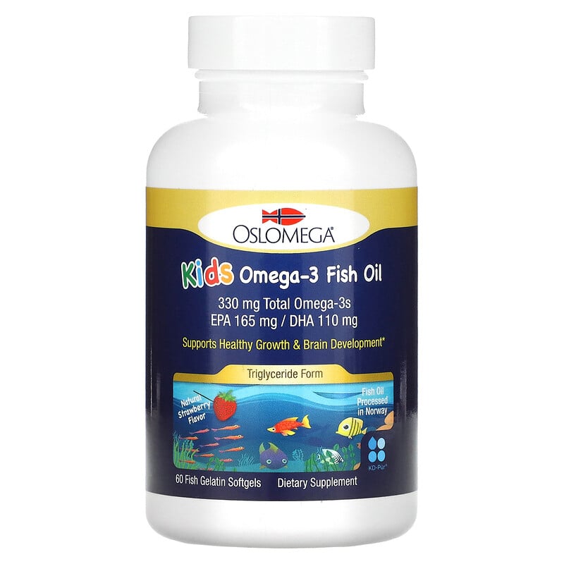 Oslomega,儿童 Omega-3 鱼油，天然草莓味，60 粒鱼明胶软凝胶