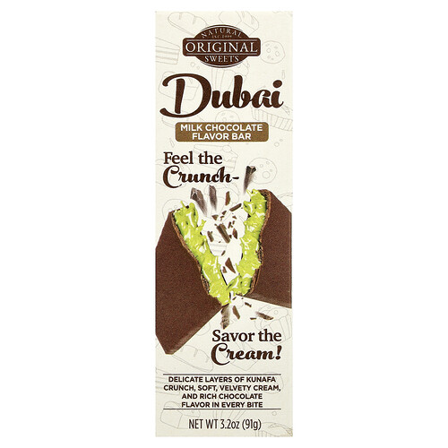 Original Natural Sweets, Dubai Milk Chocolate Bar, Riegel mit Milchschokolade, 91 g (3,2 oz.)
