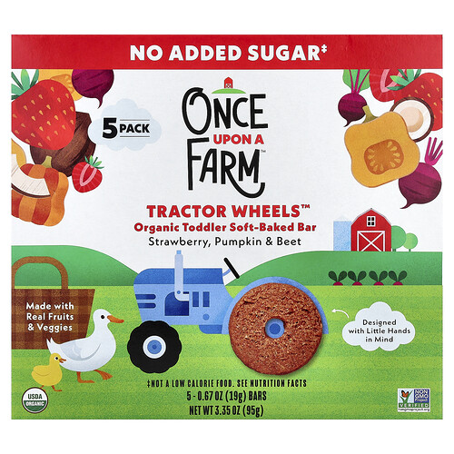 Once Upon A Farm, Tractor Rad™, Organic Toddler Soft-Baked Bar, weich gebackener Bio-Riegel für Kleinkinder, Erdbeere, Kürbis und Rote Beete, 5 Riegel, je 19 g (0,67 oz.).