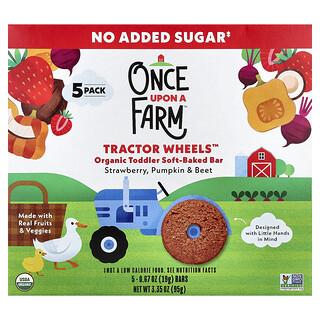 Once Upon A Farm, Tractor Wheels™, Batangan Panggang Lembut Organik untuk Balita, Stroberi, Labu & Bit, 5 Batangan, Masing-Masing 19 g (0,67 ons)
