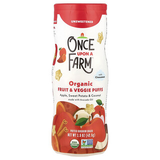 Once Upon A Farm, Puff Sayur & Buah Organik, Perayap, Apel, Ubi Jalar & Kelapa dengan Kayu Manis, Tanpa Pemanis, 42,5 g (1,5 ons)