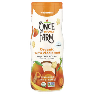 Once Upon A Farm, Puff Sayur & Buah Organik, Crawler, Mangga, Wortel & Kelapa dengan Kunyit, Tanpa Pemanis, 42,5 g (1,5 ons)