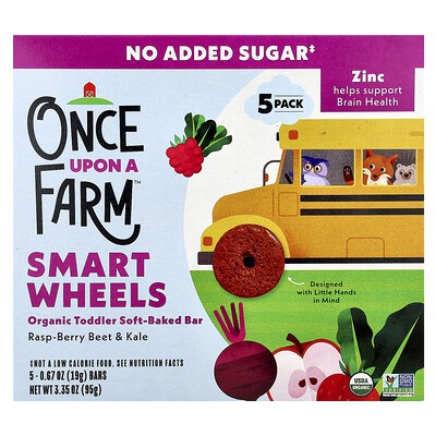 Product Image for Once Upon A Farm, Smart Wheels, Organic Toddler Soft-Baked Bar, Rasp-Berry Beet & Kale, 5 Bars, 0.67 oz (19 g) Each