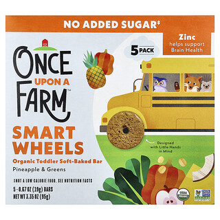 Once Upon A Farm‏, גלגלים חכמים, חטיף אורגני לפעוטות אפויה רכה, בטעם אננס וירקות, 5 חטיפים, 19 גרם (0.67 אונקיות) ליחידה