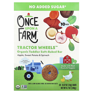 Once Upon A Farm, Tractor Gears™, Küçük Çocuklar İçin Yumuşak Fırınlanmış Bar, Elma, Tatlı Patates ve Ispanak, 10 Bar, Her Biri 19 g (0,67 oz)