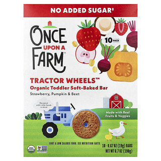 Once Upon A Farm, Tractor Wheels™, Organic Toddler Soft-Baked Bar, Strawberry, Pumpkin & Beet, 10 Bars, 0.67 oz (19 g) Each