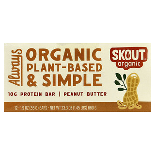 Skout Organic, Barrita proteica, Mantequilla de maní, 12 barritas, 55 g (1,9 oz) cada una