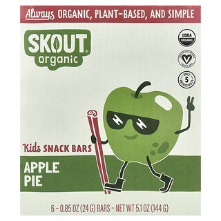 Skout Organic, детские батончики-снеки, со вкусом яблочного пирога, 6 батончиков по 24 г (0,85 унции)