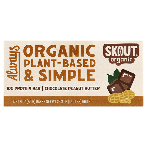 Skout Organic, Protein Bar, Proteinriegel, Schokolade-Erdnussbutter, 12 Riegel je 55 g (1,9 oz.).