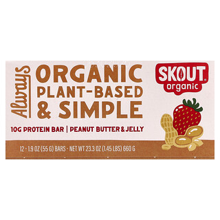 Skout Organic, Barre protéinée, Beurre de cacahuète et gelée, 12 barres, 55 g pièce