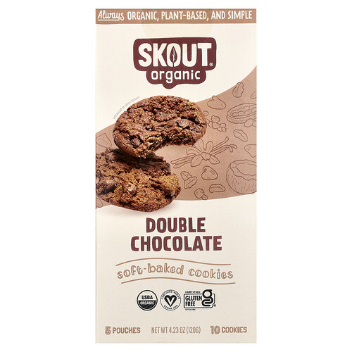 Skout Organic Soft-Baked Cookies, Double Chocolate, 5 Pouches, 2 Cookies (24 g) Each
