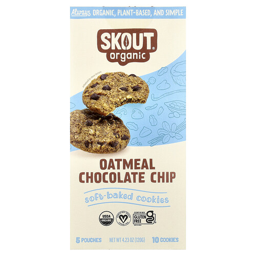 Skout Organic, Zachtgebakken koekjes, havermoutchocoladechip, 5 zakjes, 2 koekjes (24 g) per stuk