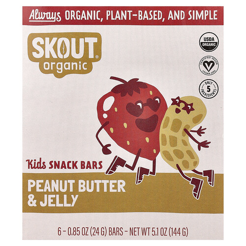 Skout Organic, Kids Snack Bars, Erdnussbutter und Gelee, 6 Riegel, je 24 g (0,85 oz.).