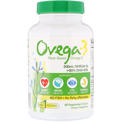 Ovega-3 Веганские омега-3 кислоты, ДГК + ЭПК, 500 мг, 60 вегетарианских мягких таблеток