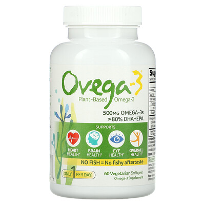 

Ovega-3 Веганские омега-3 кислоты, ДГК + ЭПК, 500 мг, 60 вегетарианских мягких таблеток