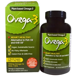 Купить Ovega-3, Ovega-3, ДГК + ЭПК, 500 мг, 60 вегетарианских капсул  на IHerb