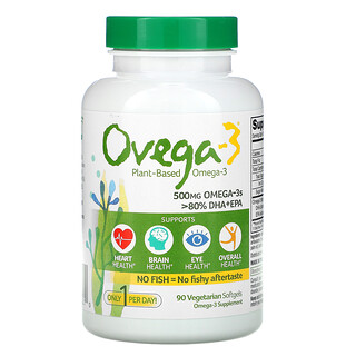 Ovega-3, أوميجا-3 نباتي، حمض دوكوزاهيكسنويك وحمض إيكوزابنتانويك، 500 ملجم، 90 كبسولة نباتية