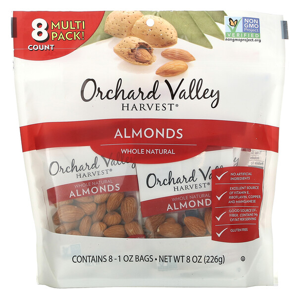 Orchard Valley Harvest, Almonds, Whole Natural, 8 Bags, 8 oz (226 g)