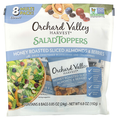 Orchard Valley Harvest Salad Toppers, обжаренный в меде ломтики миндаля и ягод, 8 пакетиков по 24 г (0,85 унции)