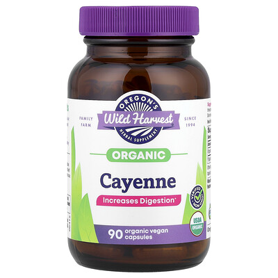 Oregon's Wild Harvest, Cayena orgánica, 90 cápsulas veganas orgánicas (500 mg por cápsula)