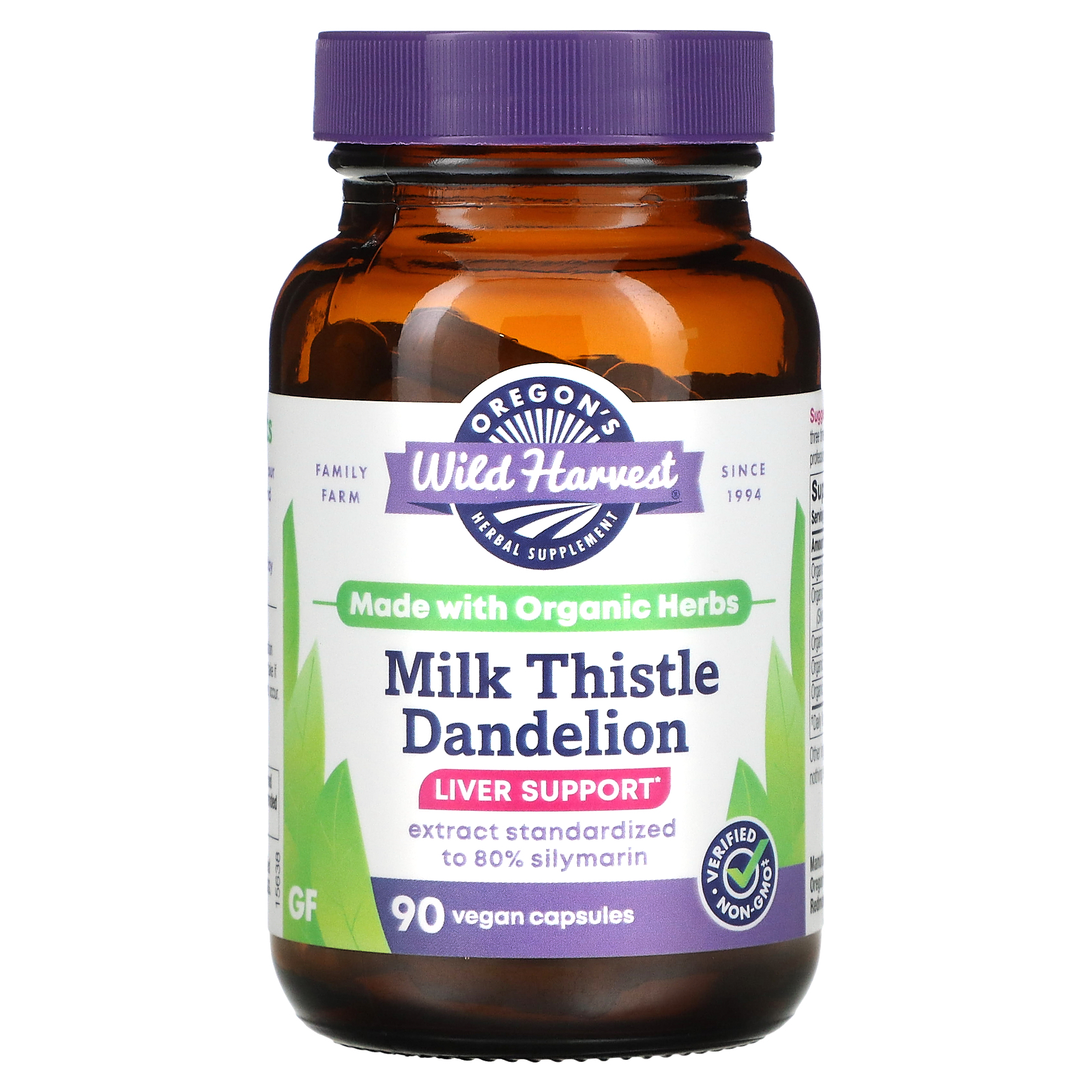 Oregons Wild Harvest Milk Thistle Dandelion 90 Vegan Capsules