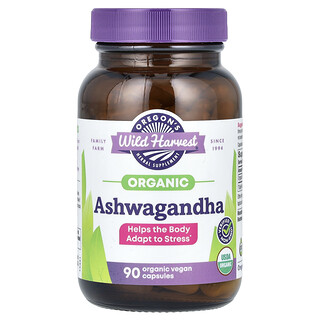 Oregon's Wild Harvest, Ashwagandha, 90 cápsulas orgánicas y veganas (400 mg por cápsula)