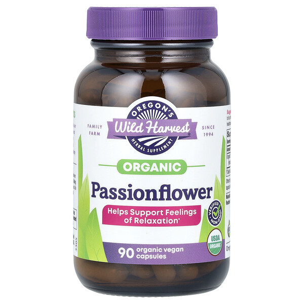 Oregon's Wild Harvest Organic Passionflower, 90 Organic Vegan Capsules (400 mg per Capsule)