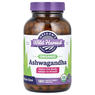 Oregon's Wild Harvest, Ashwagandha biologique, 180 capsules vegan biologiques (400 mg par capsule)