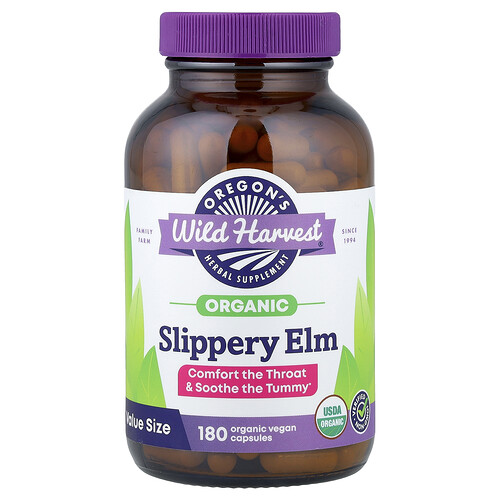 Oregon's Wild Harvest Organic Slippery Elm, 180 Organic Vegan Capsules (400 mg per Capsules)